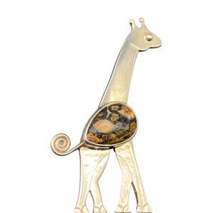 Sajen Sterling Silver Genuine Agate Giraffe Brooch Pin Pendant vintage